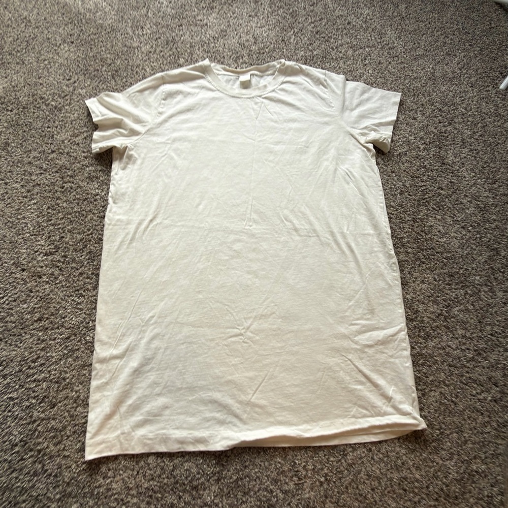 H&M Women's White Short Sleeve Crew Neck T-Shirt Dress/Nightgown